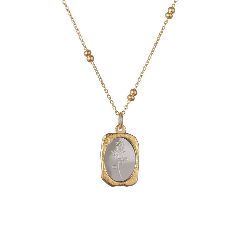 Wholesale Light Embossed Magic Mirror Rose Titanium Steel Necklace